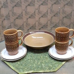 VTG 9 pc HEARTHSIDE Stoneware Dinnerware  BAROGUE Japan  Handpainted